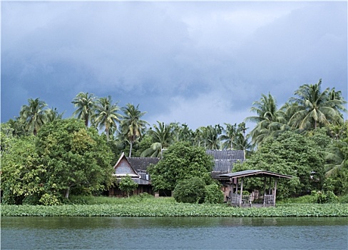 河,房子,季风,泰国