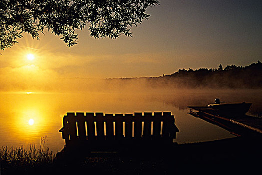 湖,日出,萨德伯里,安大略省,加拿大