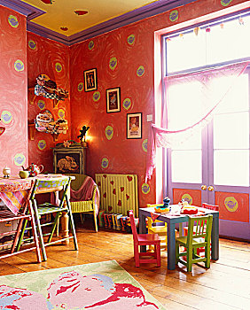 照料,彩色,草莓,涂绘,天花板,暖气,墙壁,催眠,红色,相互,椅子,不同
