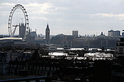 屋顶轮廓线,泰晤士河,滑铁卢,桥,伦敦眼,议会大厦,伦敦,英国