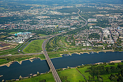 高速公路,局部,桥,上方,莱茵河,莱茵兰,北莱茵威斯特伐利亚,德国