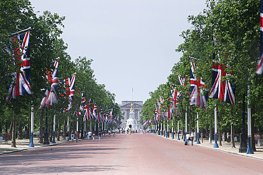 英格兰,伦敦,商场,旗帜,摇摆,微风,向上,白金汉宫