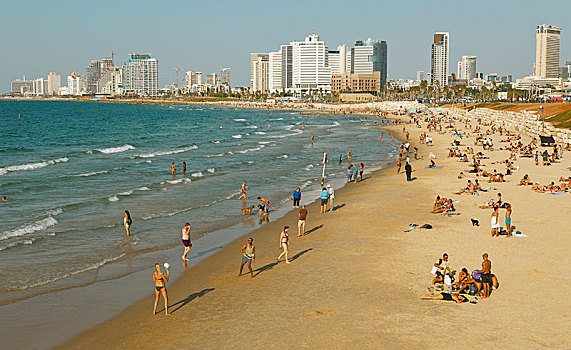 城市风光,天际线,海滩,特拉维夫,以色列,亚洲