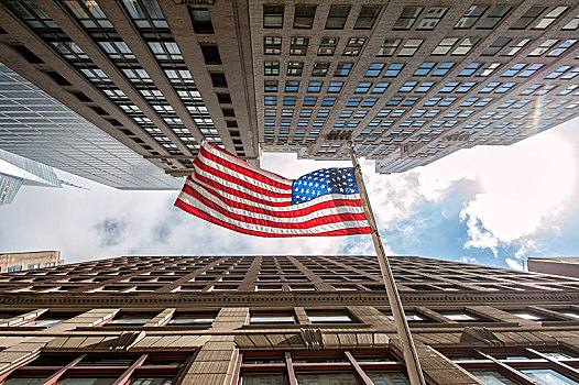 星条旗,美国国旗,摩天大楼,仰视,曼哈顿,纽约,美国,北美