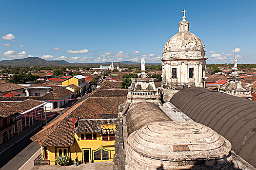 风景,塔,教堂,麦塞德,上方,屋顶,西班牙,堡垒,格拉纳达,尼加拉瓜,中美洲