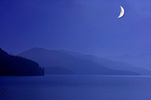 月亮,上方,瓦尔幸湖,湖,巴伐利亚,德国,欧洲