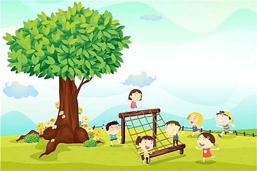 儿童,玩,树