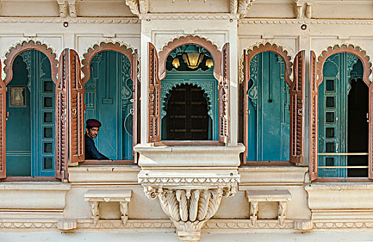 窗户,城市,宫殿,乌代浦尔,拉贾斯坦邦,印度,亚洲