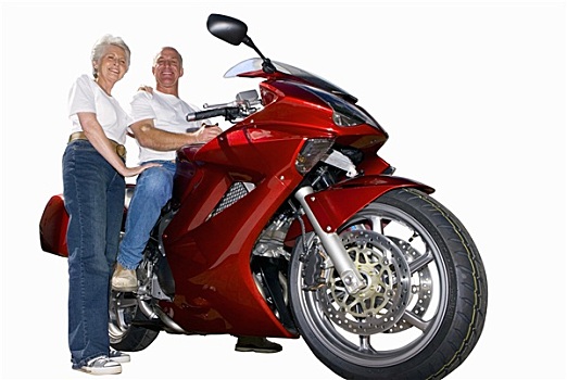 老年,夫妻,红色,摩托车,抠像
