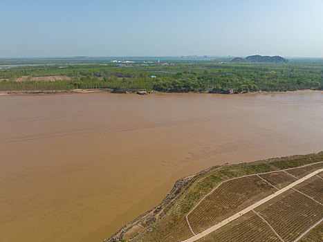 航拍济南百里黄河风景区