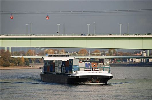 集装箱船,莱茵河,河,桥,科隆,北莱茵威斯特伐利亚,德国,欧洲
