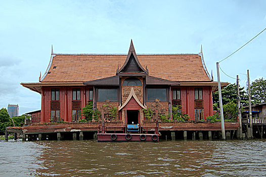 老,木屋,传统,泰国,风格,湄南河,曼谷,亚洲