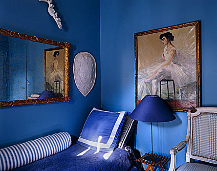 沙发,蓝色,家居装潢,灯,荫凉,角,房间