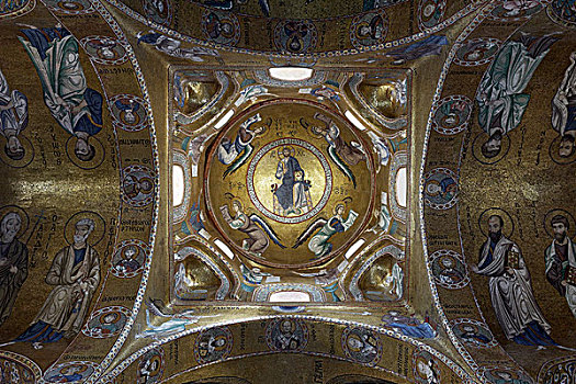 圆顶,拜占庭风格,图案,耶稣,先知,教堂,时期,巴勒莫,西西里,意大利,欧洲