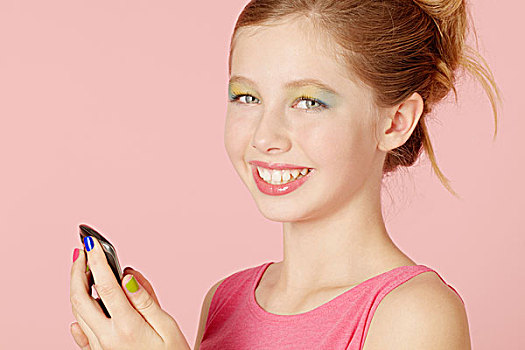 女孩,彩色,化妆,手机