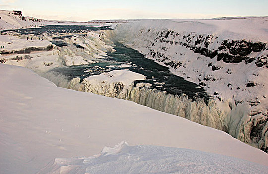 iceland,gullfoss,view,on,icy,waterfall