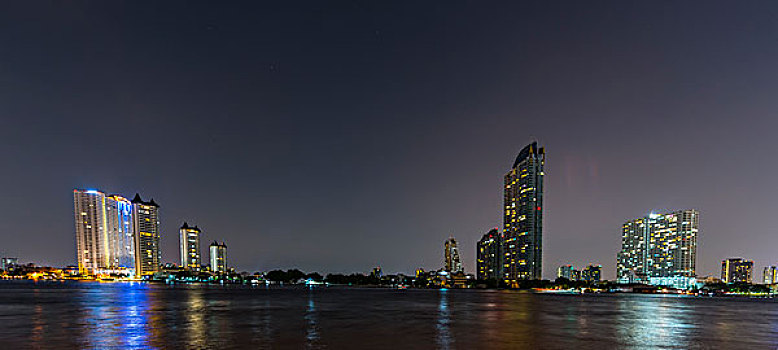 天际线,河,夜晚,曼谷,泰国,亚洲