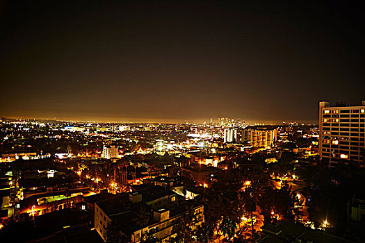 航拍,洛杉矶,夜晚,加利福尼亚,美国