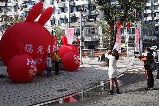 福建福州,小年游人在中国第一福街寻,福,气