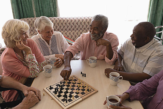 群体,老人,人,玩,下棋,客厅