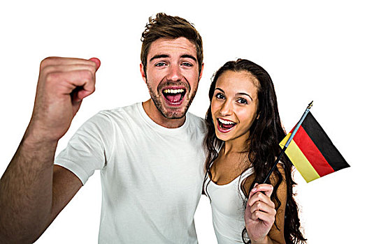 头像,兴奋,情侣,拿着,德国国旗,白色背景,背景