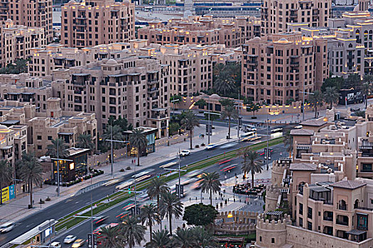 阿联酋,迪拜,市区,俯视图,黃昏