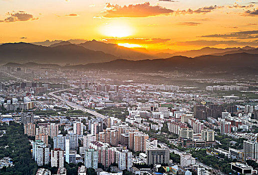 鸟瞰北京市海淀区全景