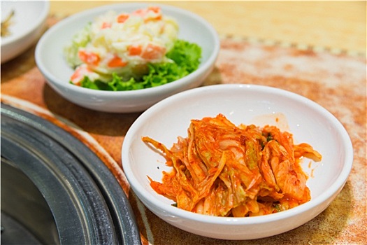 朝鲜泡菜,韩国,食物,桌子,旁侧,烧烤,炉子
