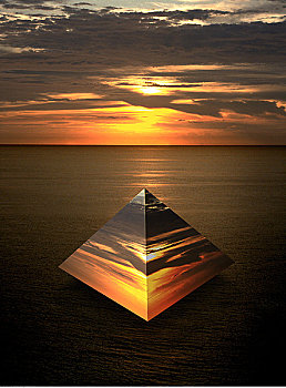 金字塔,水,日落