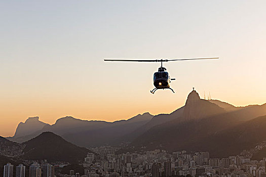 剪影,风景,直升飞机,耶稣,救世主,黎明,里约热内卢,巴西