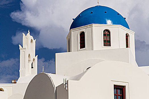 蓝色,屋顶,教堂,家,岛屿,锡拉岛,希腊