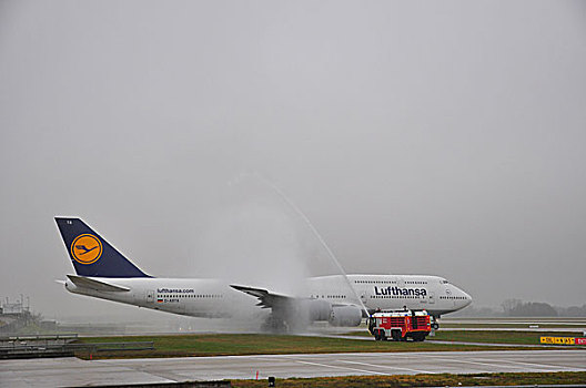 航空,空气,班机,飞机,洗礼,机场,消防队