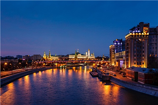 风景,莫斯科河,堤,莫斯科,克里姆林宫,夜晚