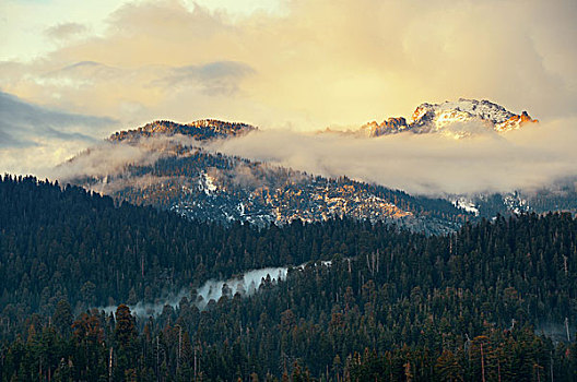 山,云,日落,红杉国家公园