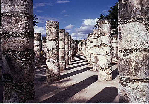 广场,柱子,奇琴伊察,墨西哥