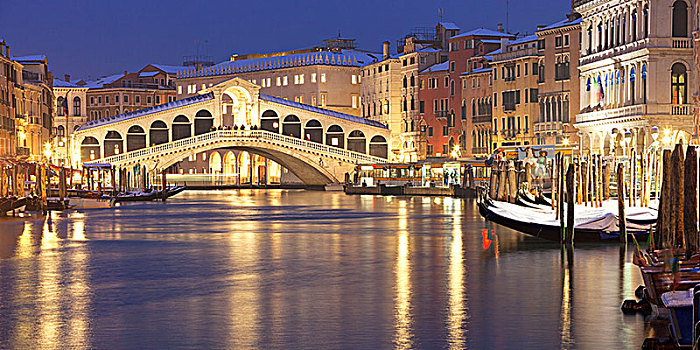 雷雅托桥,黄昏,下雪,大运河,威尼斯,威尼托,意大利