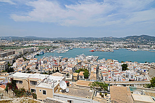 港口,俯视,达特维拉区,历史,老,城镇,世界遗产,伊比萨岛,巴拉里奇岛,西班牙,欧洲