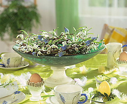 早餐桌,装饰,复活节,柳树,花环