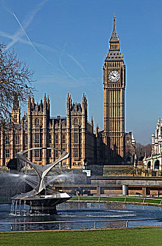 英国伦敦威斯敏斯特桥,大本钟和议会大厦