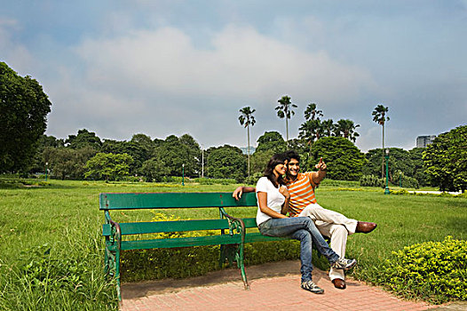 坐,夫妇,公园,加尔各答,西孟加拉,印度