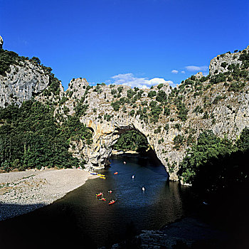 自然,岩石,拱形,独木舟,河,峡谷,法国