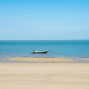 木船,海滩,白色,蓝天,背景