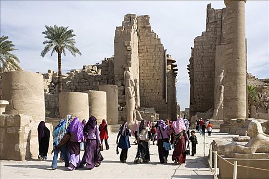 女性,穿,传统服装,卡尔纳克神庙,路克索神庙,埃及,非洲