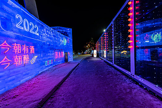 中国长春世界雕塑公园冰雪乐园夜景