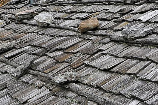 屋顶,木质,木瓦,固定,重,石头,南蒂罗尔,意大利