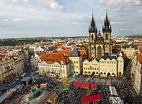 提恩教堂,老城广场,复活节,市场,老城,布拉格,捷克共和国,欧洲