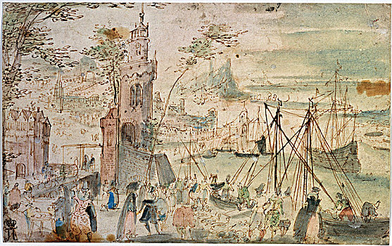 风景,港口,早,17世纪,艺术家