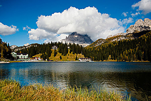 湖,多罗迈特,阿尔卑斯山,意大利,欧洲