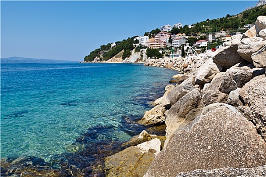 蓝色海洋,透明,水,岩石,海滩,克罗地亚