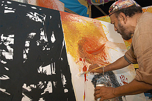 一个,艺术家,画刷,拿,新年,达卡,孟加拉